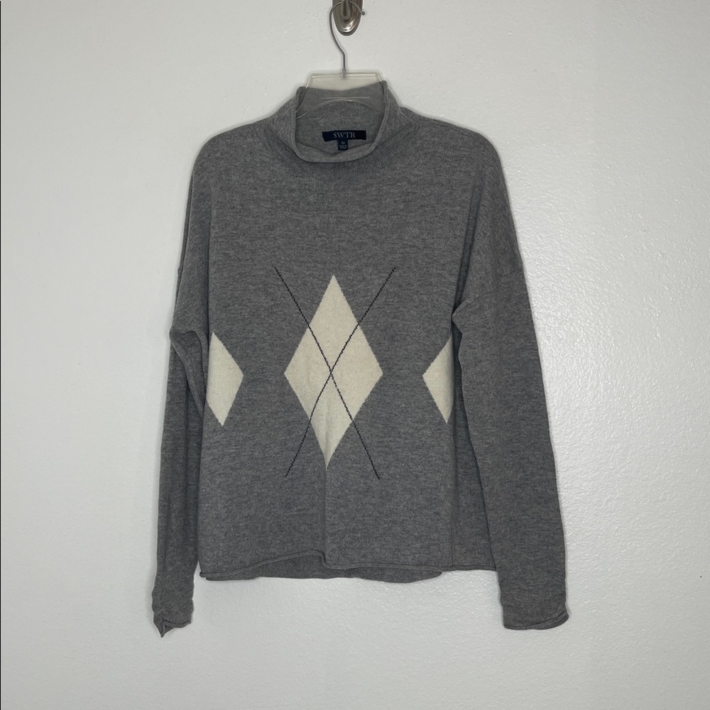 SWTR Gray Fine Wool & Cashmere Mock Neck Fair Isle Sweater Size Medium
